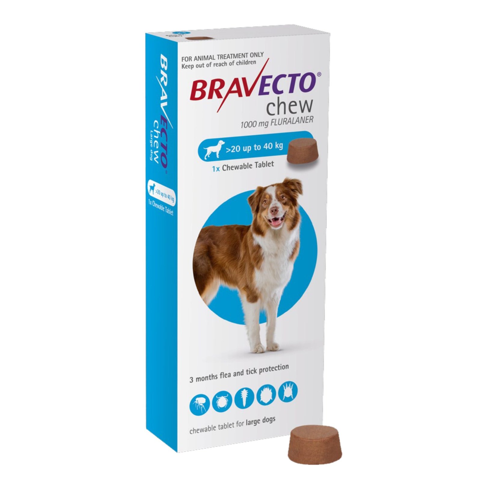 Bravecto Celeste 1000Mg para pesos entre 20-40Kg (3 Meses)