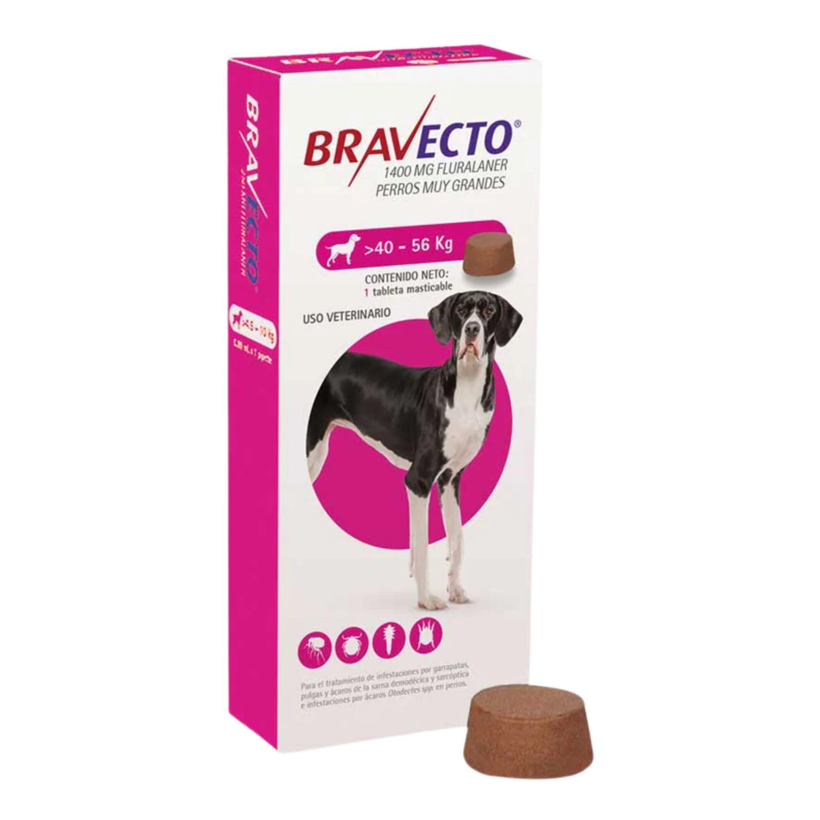 Bravecto Rosada1400 Mg para pesos entre 40-56Kg (3 Meses)