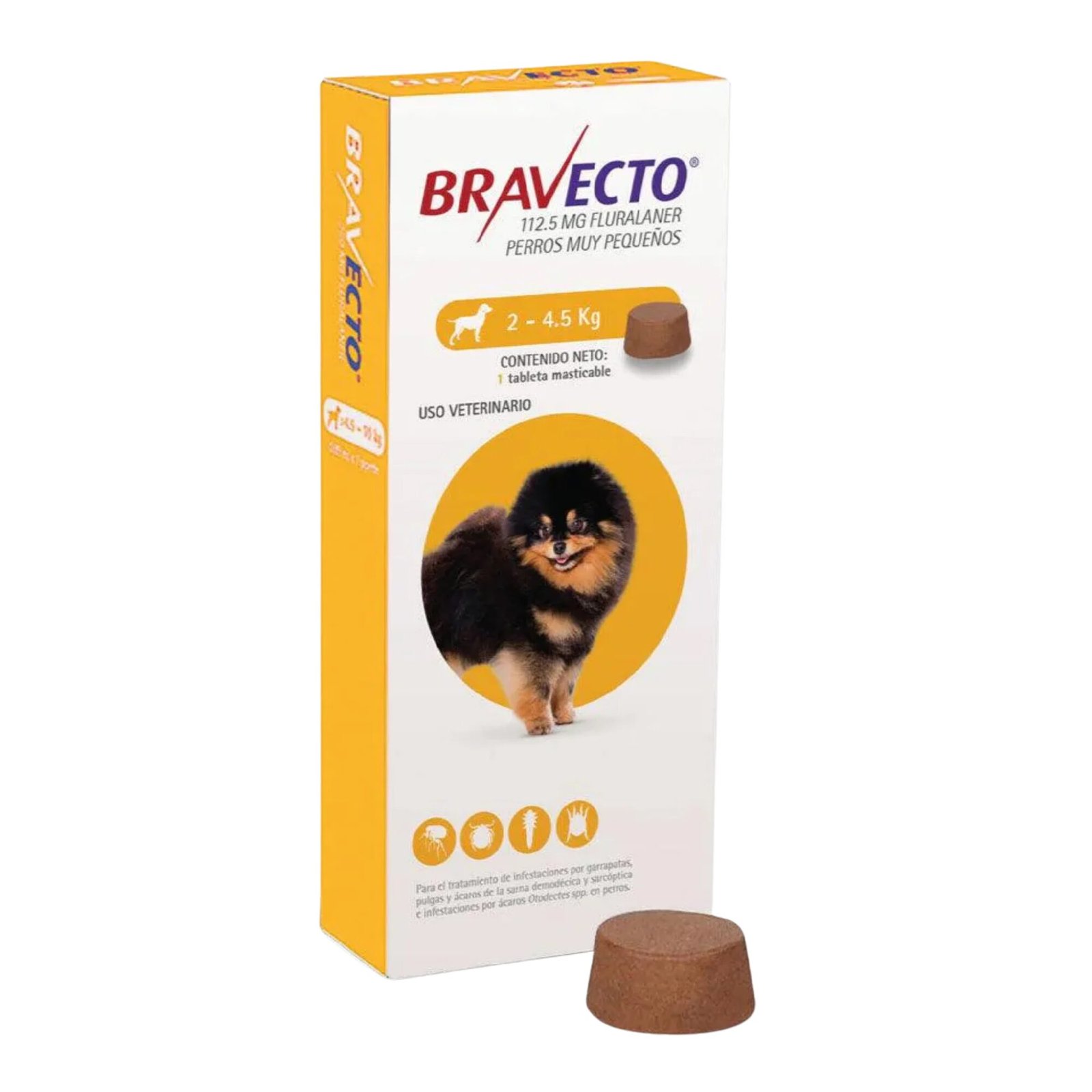 Bravecto Amarilla 112.5 Mg para peso entre 2-4.5Kg (3 Meses)
