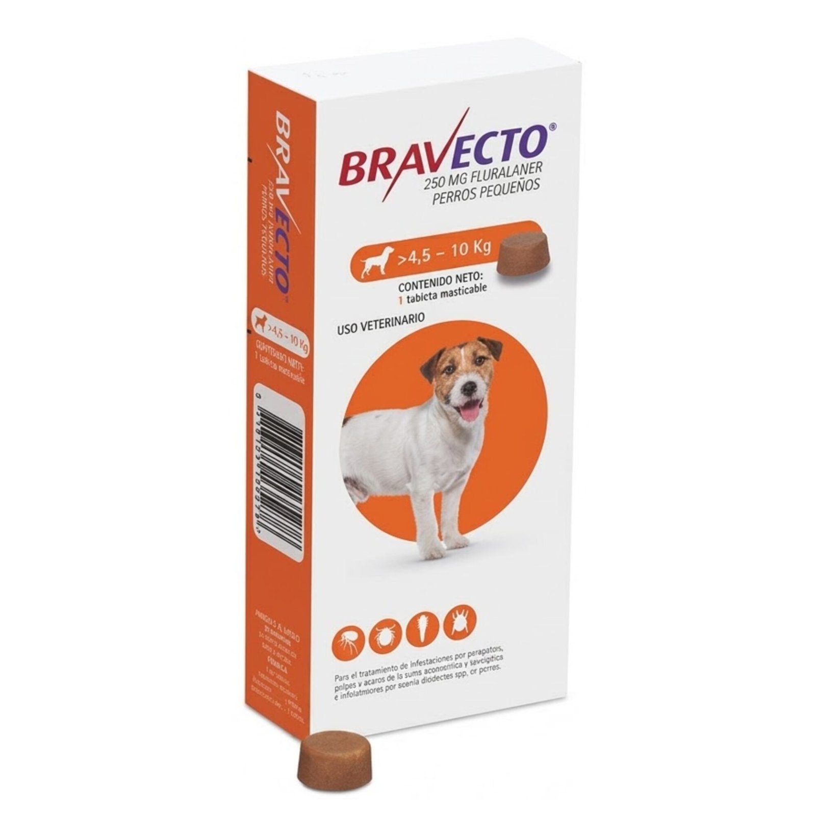 Bravecto Naranja 250 Mg para pesos entre 4.5-10Kg (3 Meses)