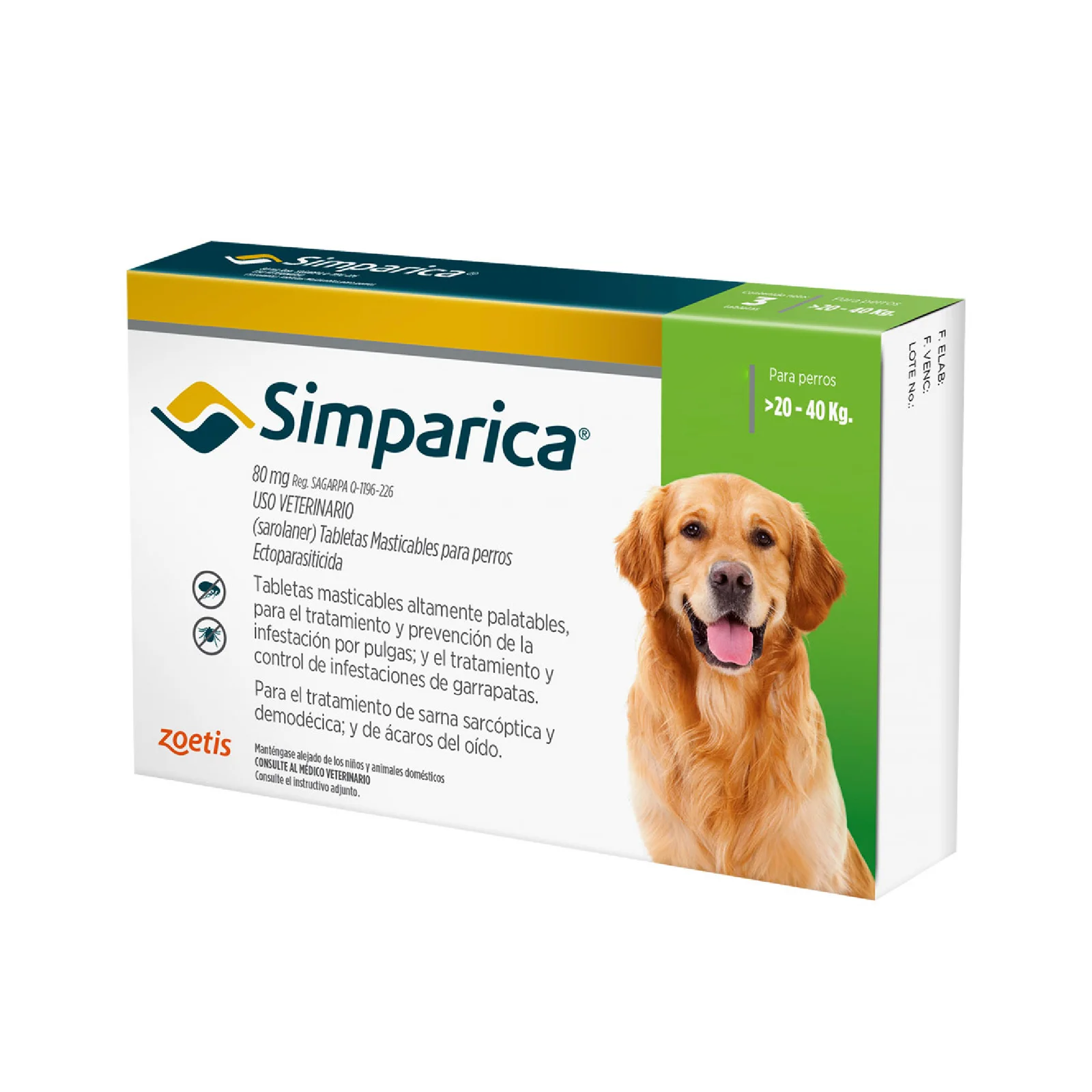 Simparica Tableta de 80Mg para pesos de 20-40Kg
