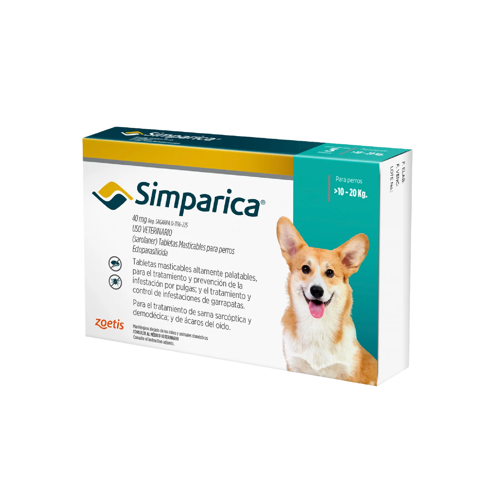 Simparica Tableta de 40Mg para pesos de 10-20Kg