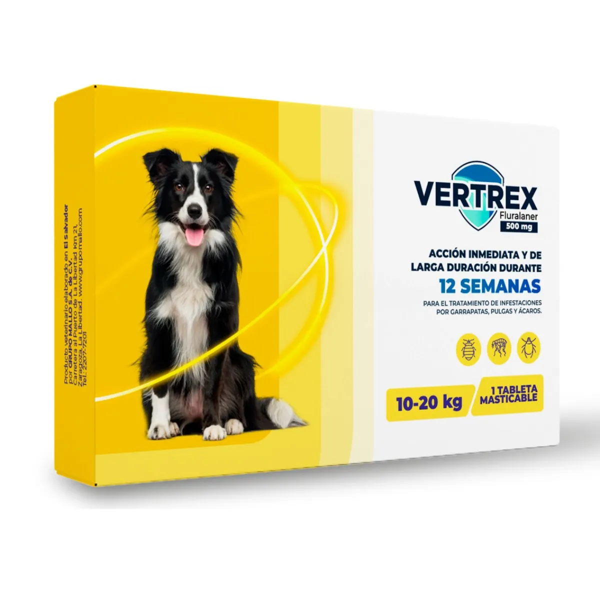 Vertrex Mediano 500 Mg 3 Meses 10 A 20 Kgs Amarilla