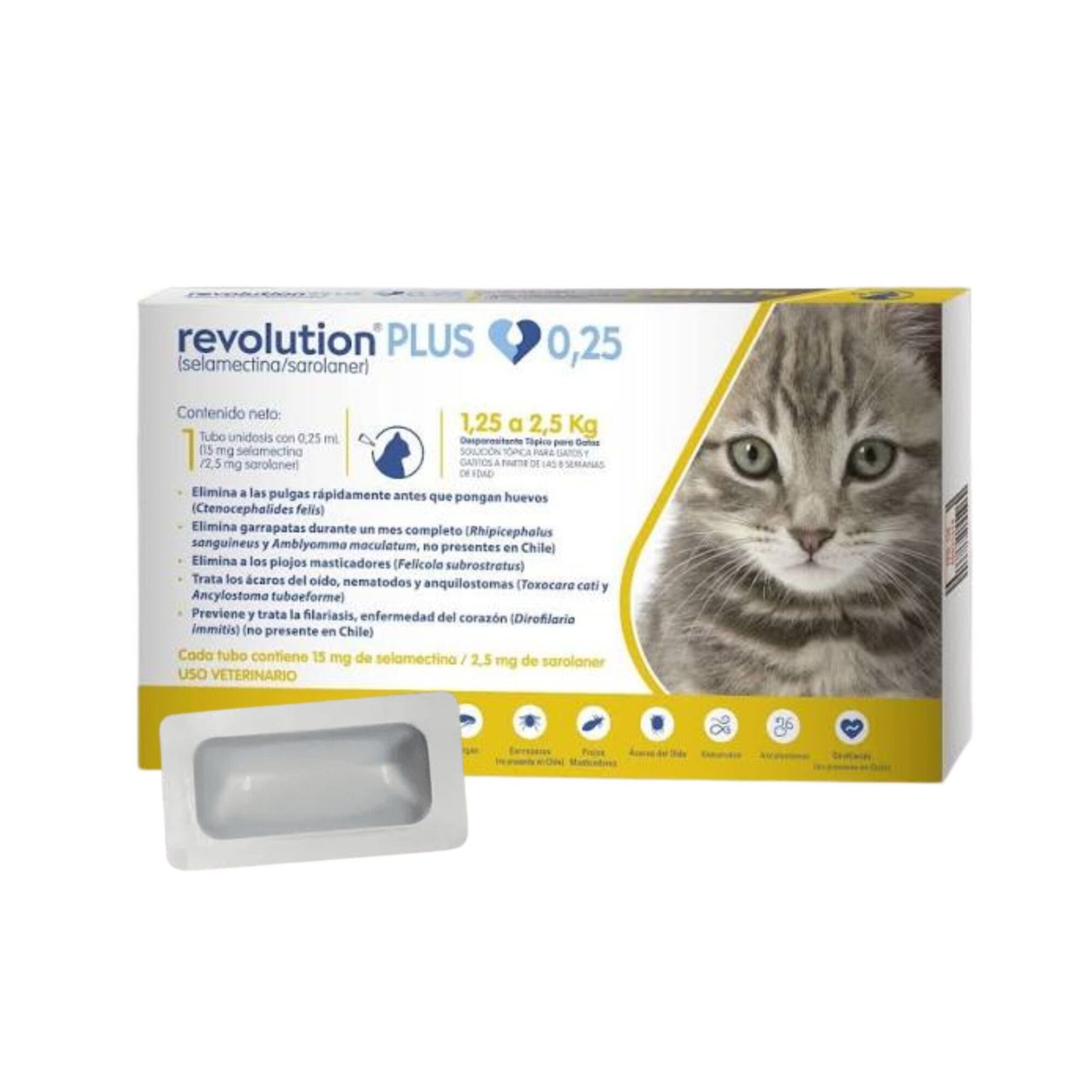 Pipeta Para Gato Revolution Plus Hasta 2.5 Kgs (Amarilla) Unidad